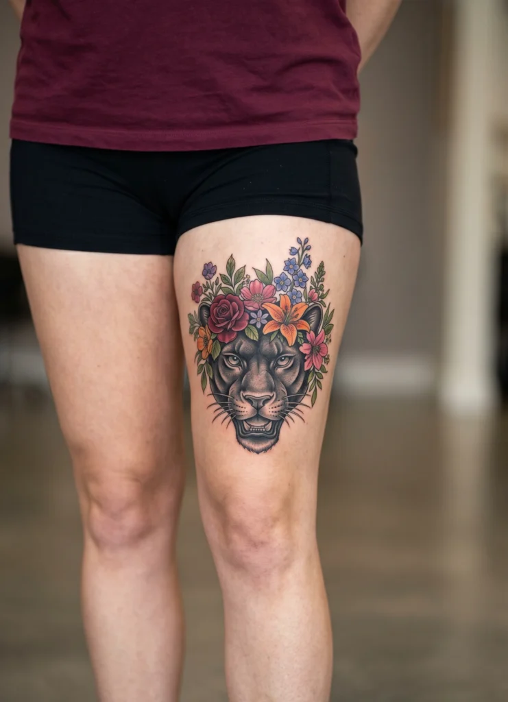 Panther Head with Floral Crown