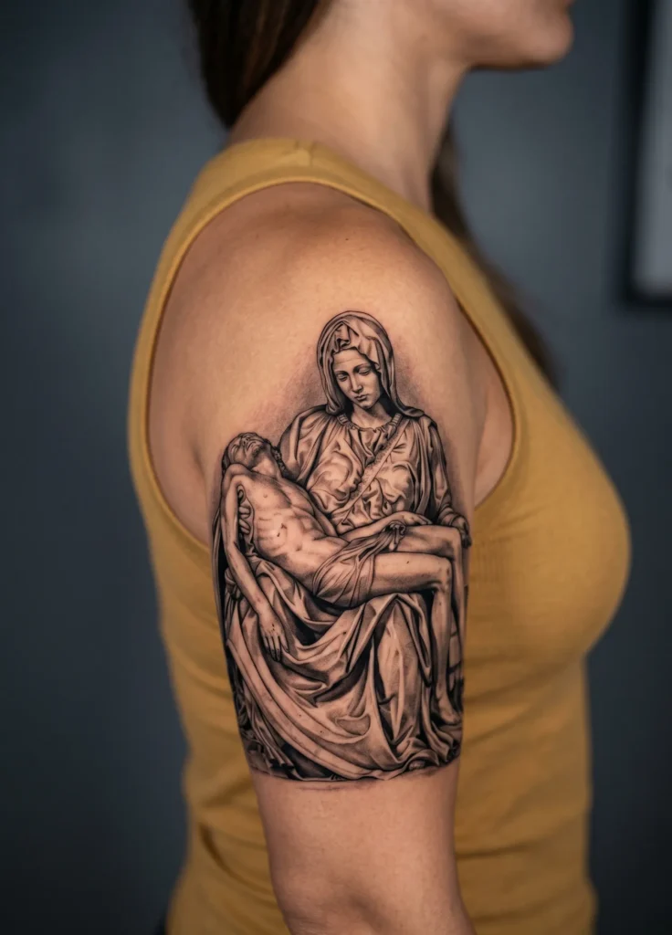 Pietà Black and Grey Realism Scene