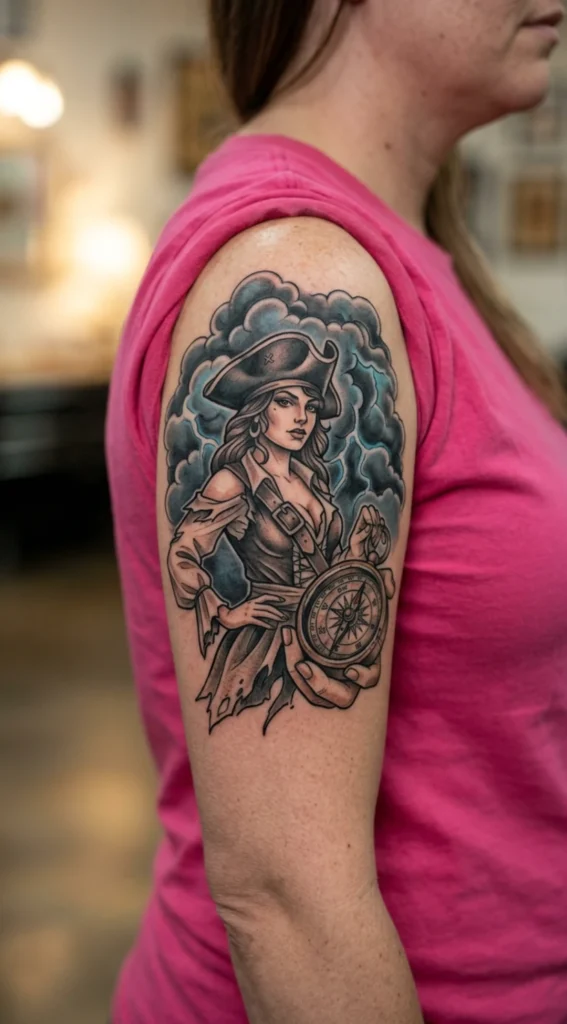 Pirate Pinup with Compass and Storm Clouds