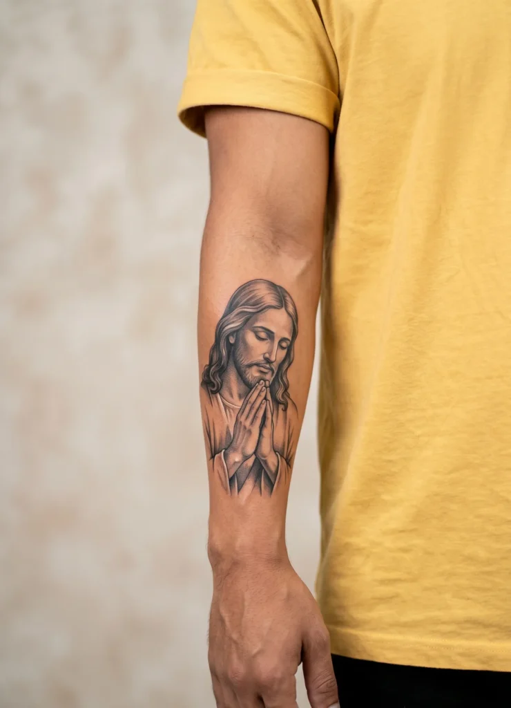 Praying Jesus Forearm Tattoo