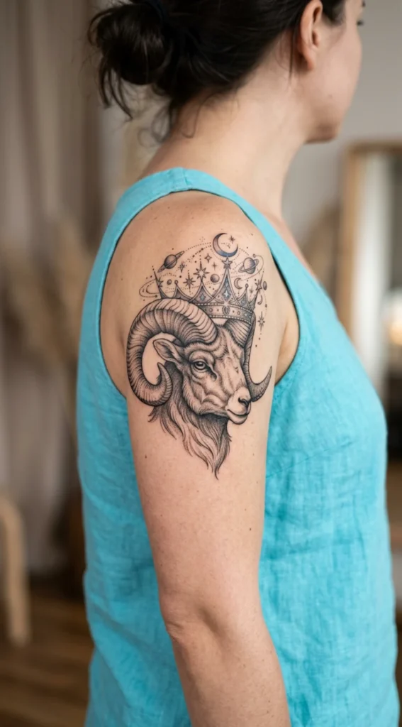 Ram with Celestial Crown Design
