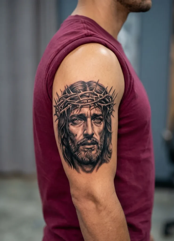 Realistic Jesus Face with Crown of Thorns