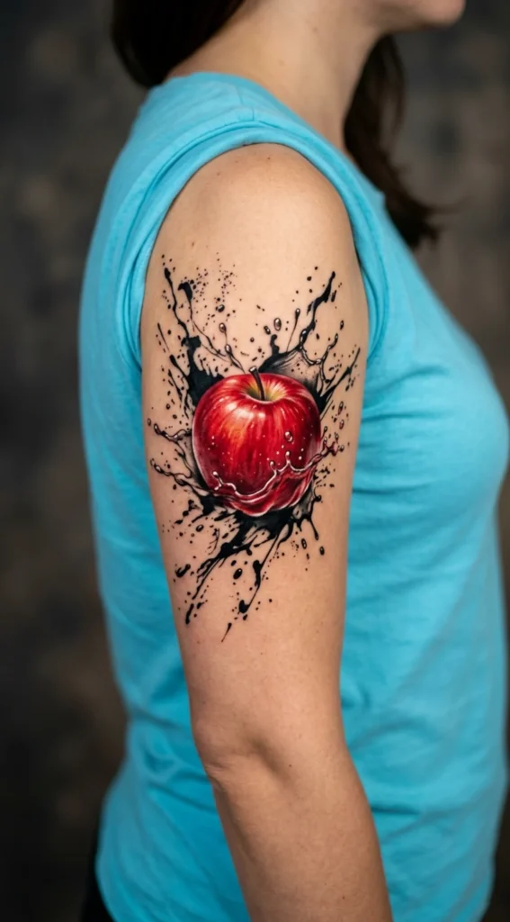 Red Apple with Black Ink Splash