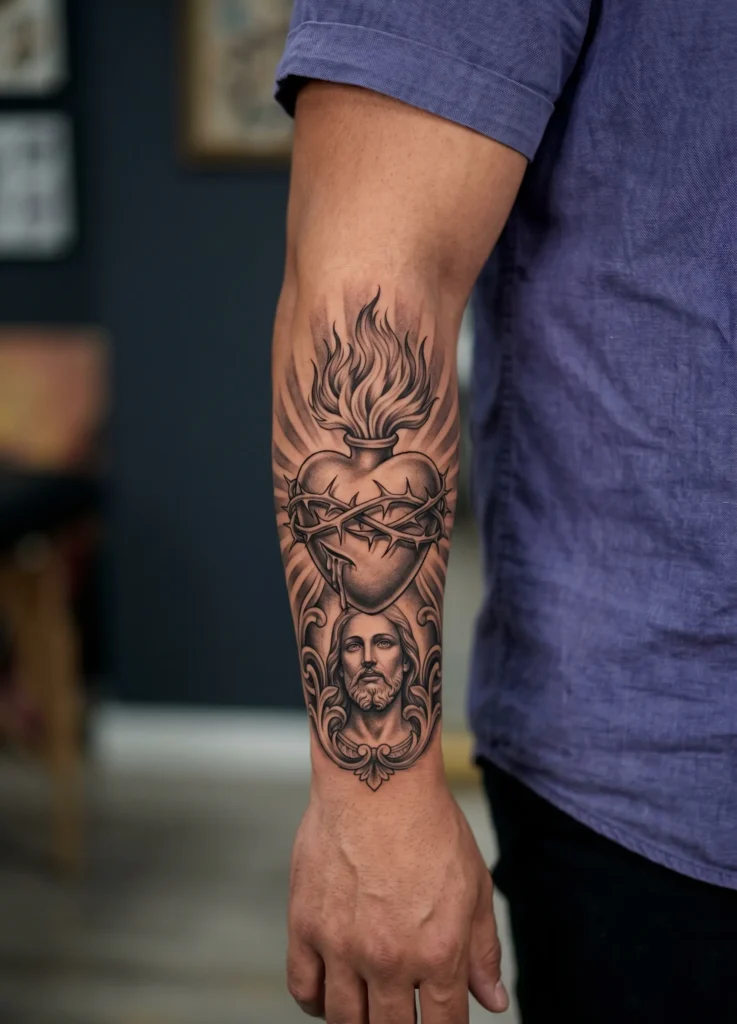 Sacred Heart with Flame Shading Detail