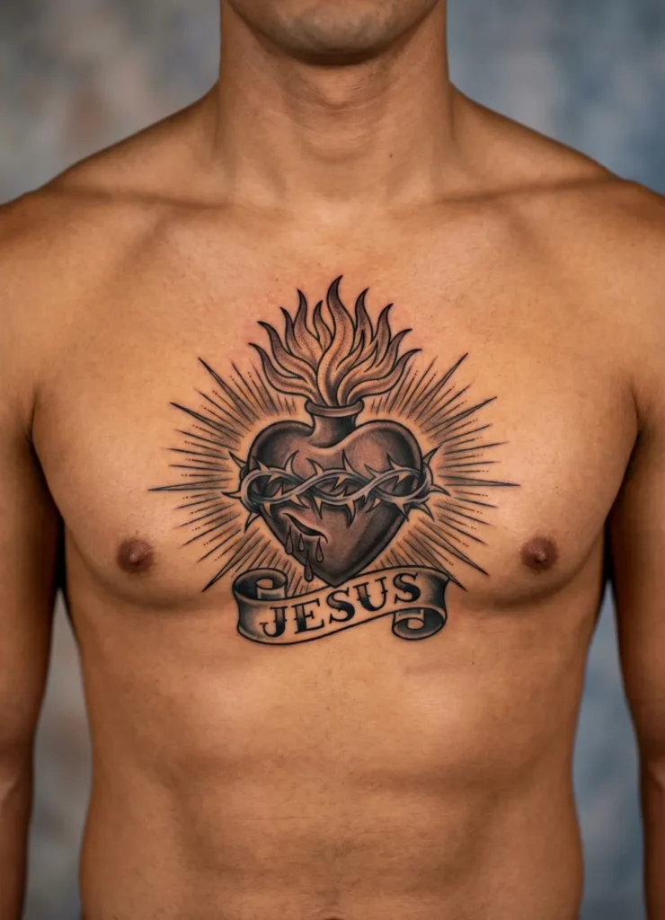 Sacred Heart with Flames Bold Style