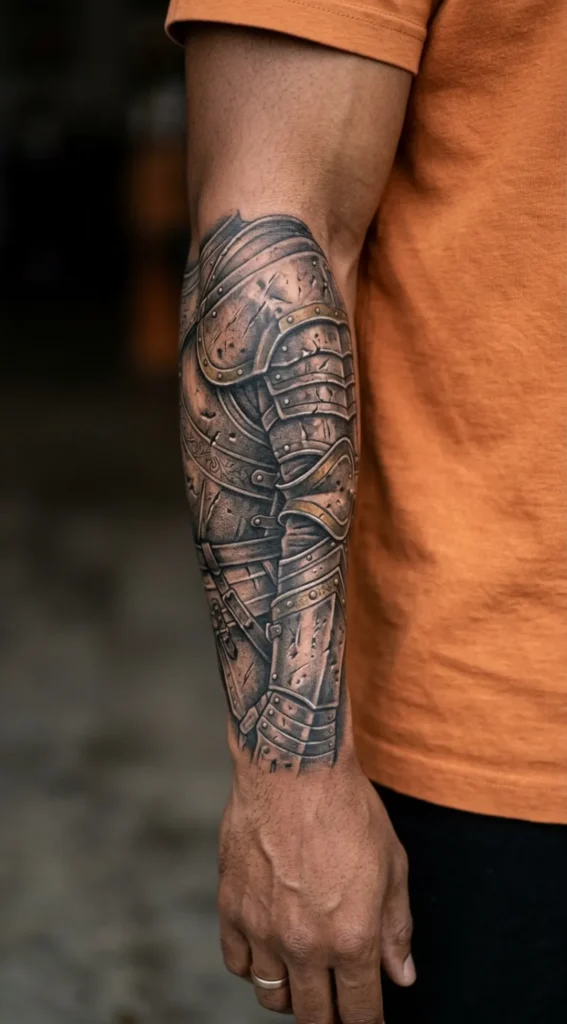 Saint Michael Armor Detail Forearm Tattoo