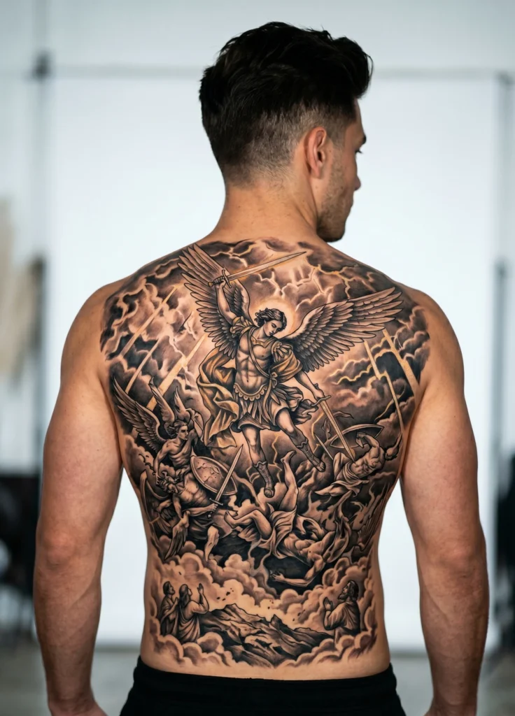 Saint Michael Battle Scene Full Back