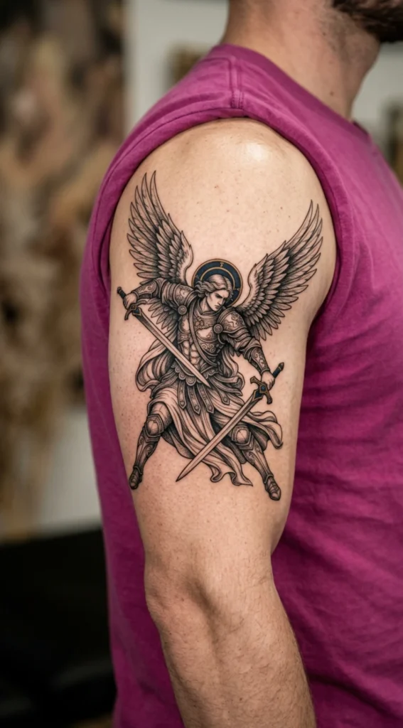 Saint Michael Dual Sword Combat Stance