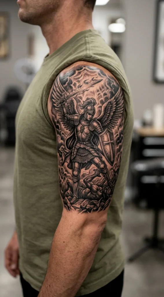 Saint Michael Full Armor Battle Pose