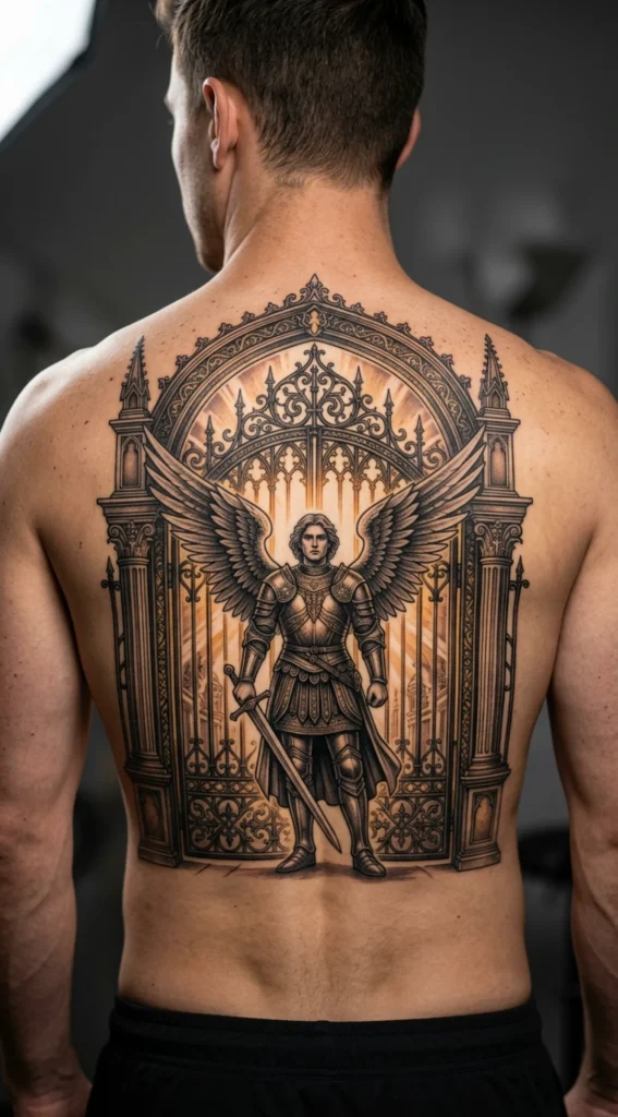 Saint Michael Guarding Heaven Gates Back