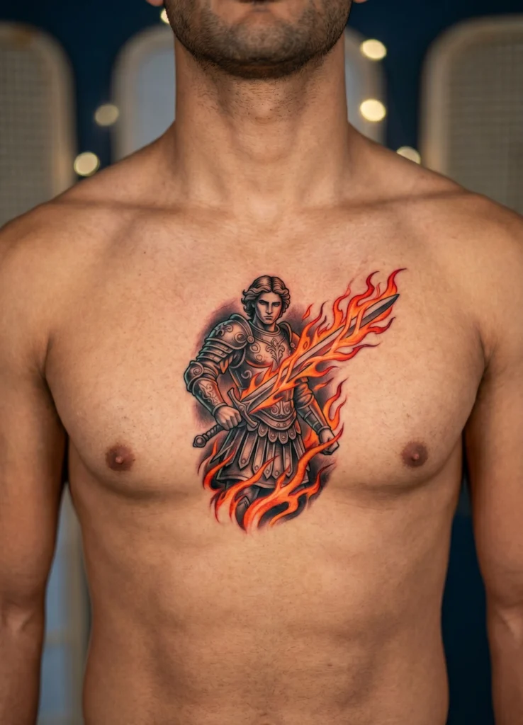 Saint Michael Holding Flaming Sword