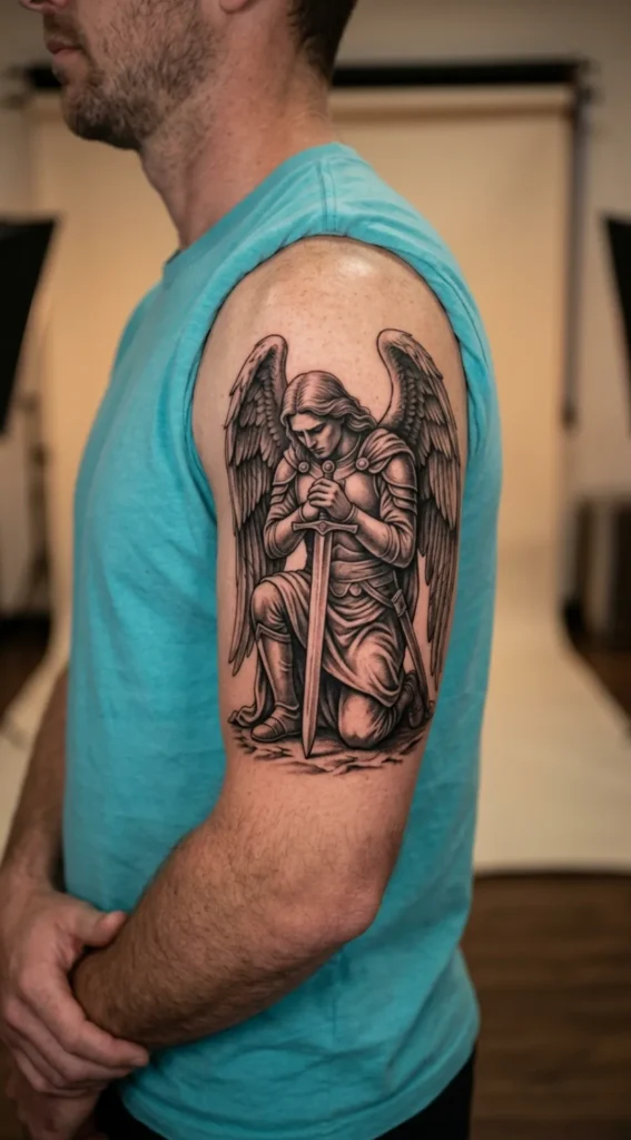 Saint Michael Kneeling with Sword