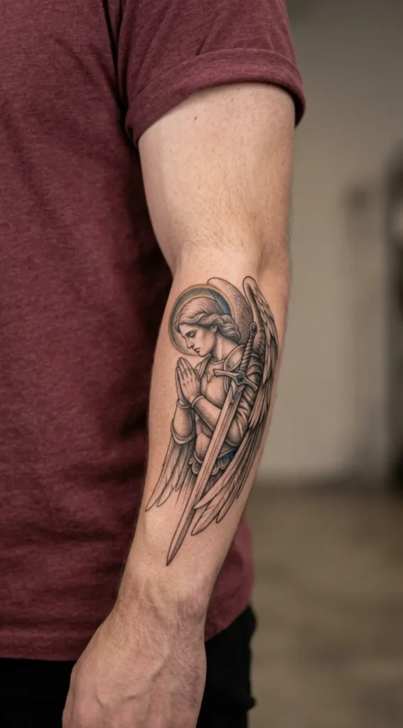 Saint Michael Praying Forearm Calm Pose