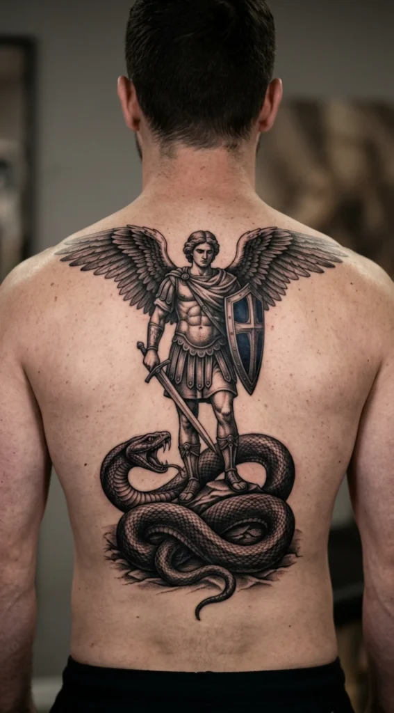 Saint Michael Standing Over Coiled Snake