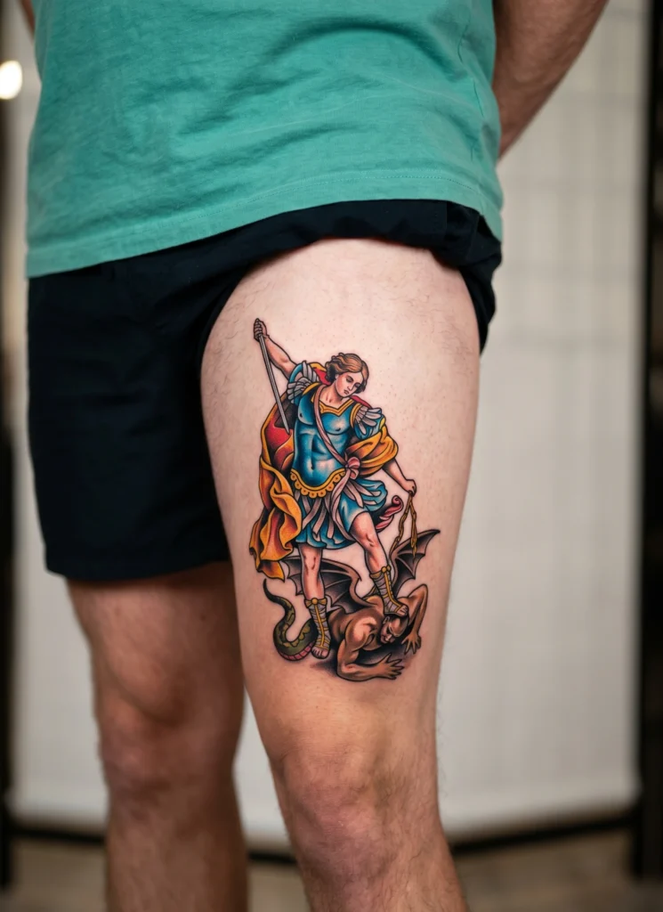 Saint Michael Stepping on Serpent Head