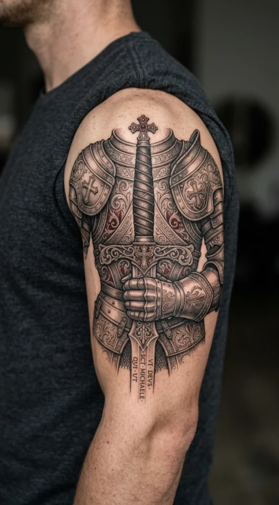 Saint Michael Sword and Armor Close-Up