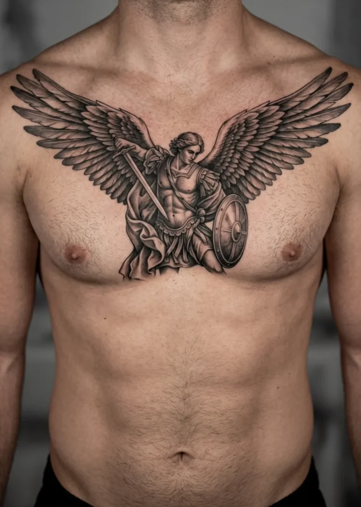 Saint Michael Warrior Chest Tattoo
