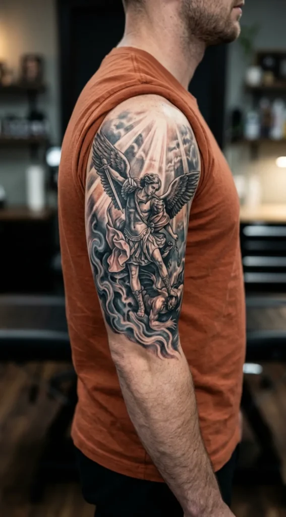 saint Michael with Smoke and Light Contrastv
