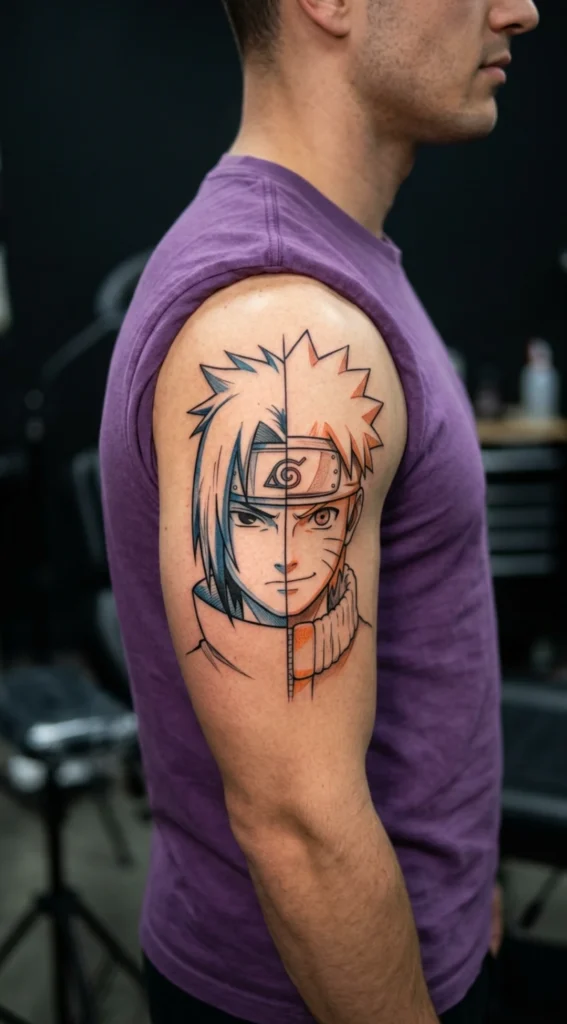 Sasuke vs Naruto Split Face Design
