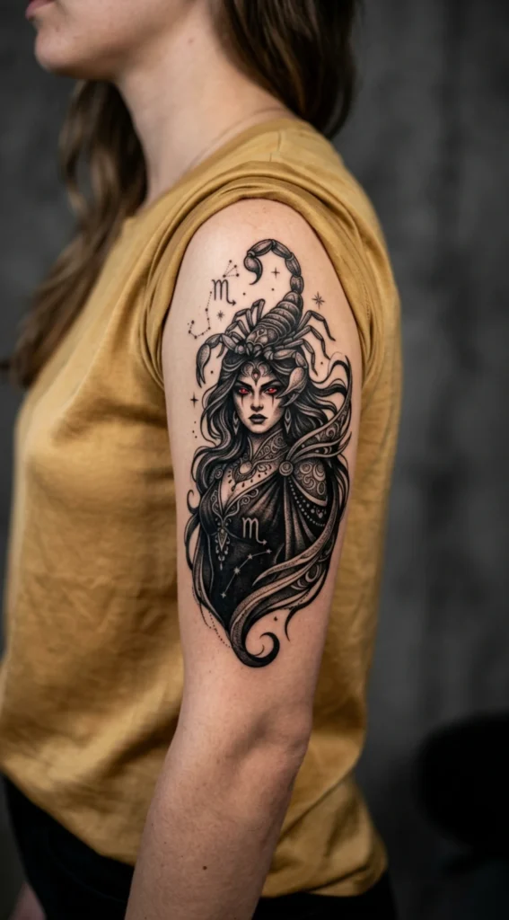 Scorpio Goddess with Glowing Red Eyes