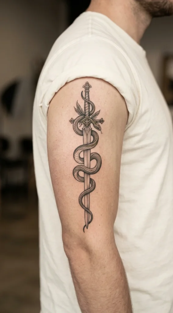 Snake Circling Michael Sword Design