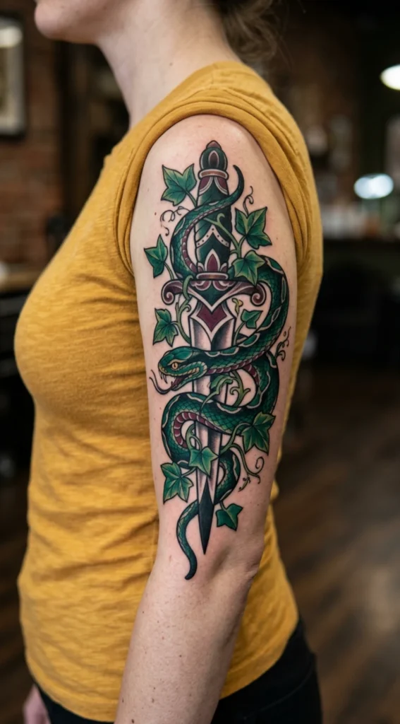Snake and Dagger Wrapped in Wild Ivy