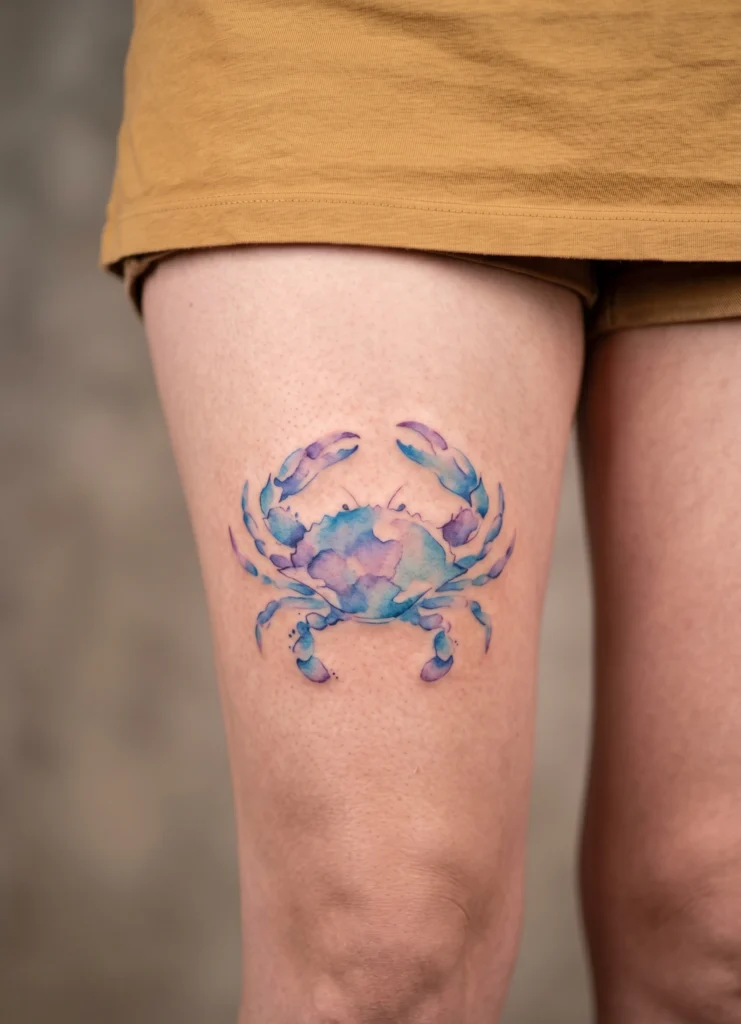 Soft Watercolor Crab Tattoo