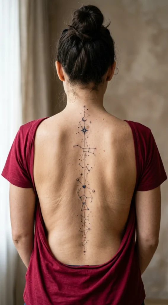 Spine Star Map Alignment Tattoo