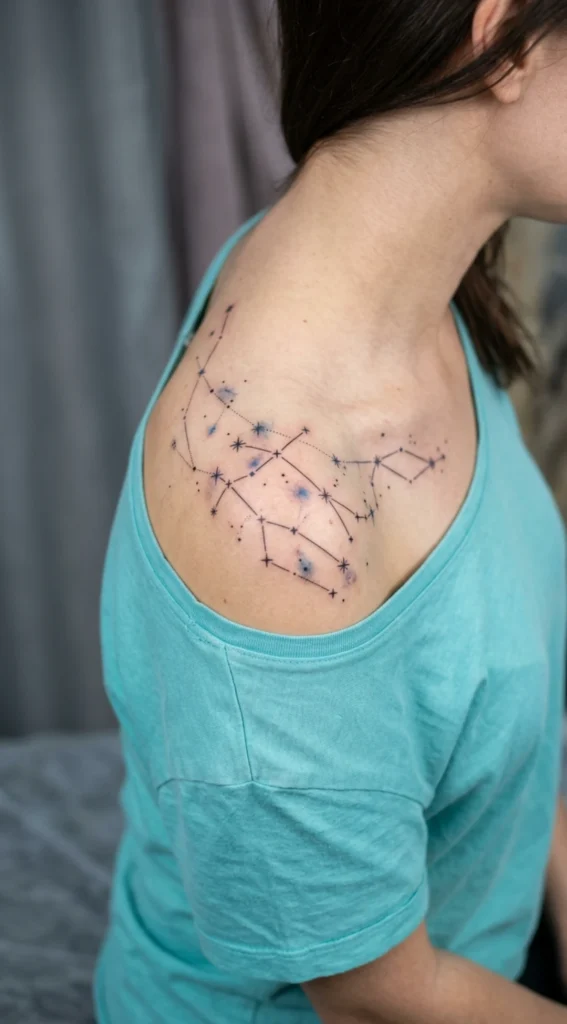 Star Map Gemini Shoulder Tattoo