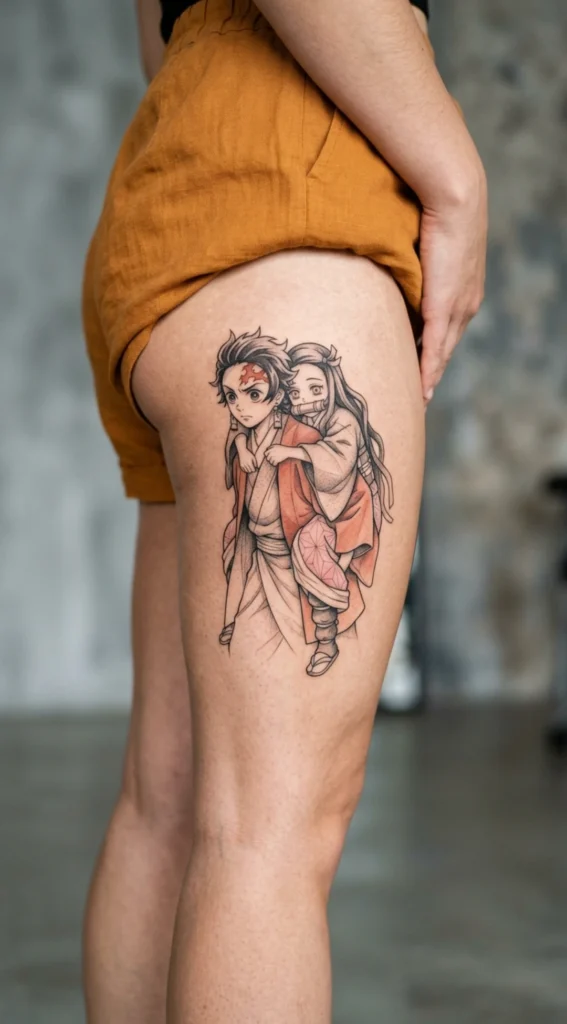 Tanjiro and Nezuko Sibling Scene Tattoo