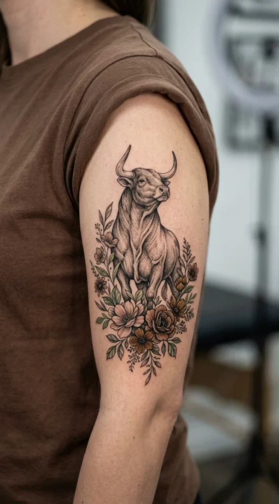 Taurus Bull Emerging from Flowers