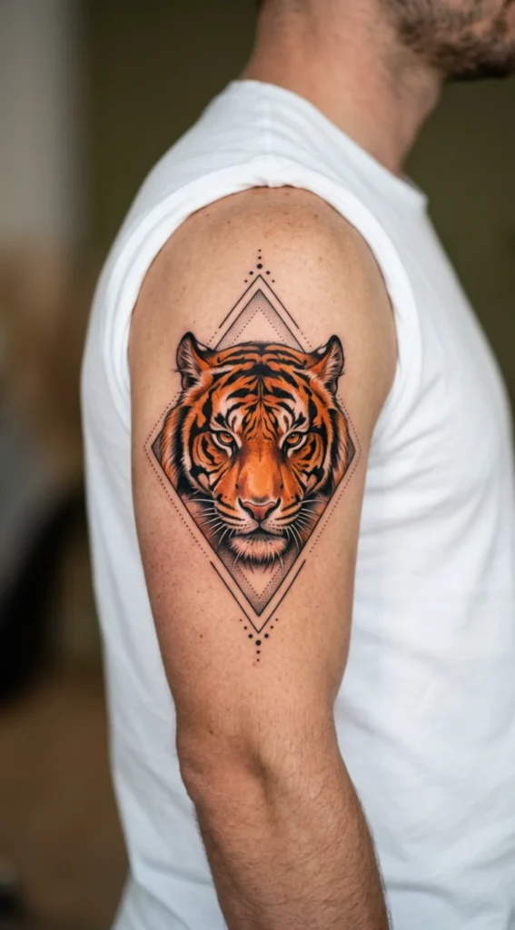 Tiger Head with Geometric Accents