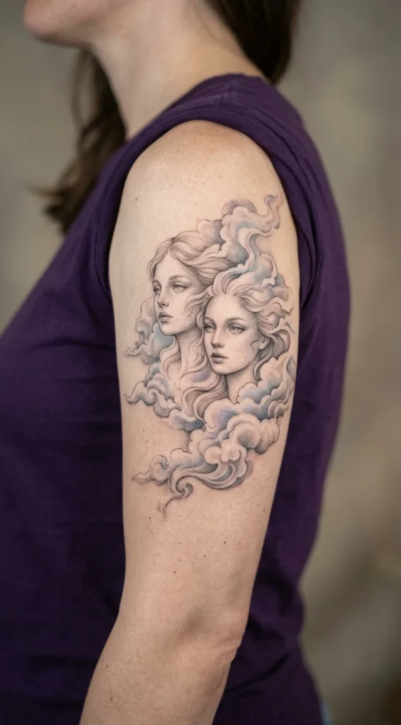Twin Faces Emerging from Clouds
