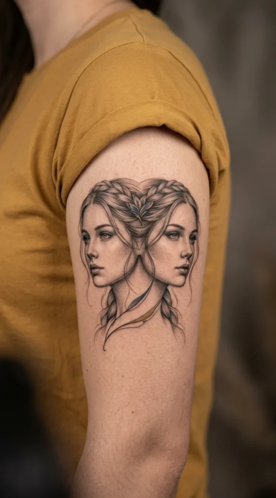 two Mirrored Female Faces (Twin Concept)