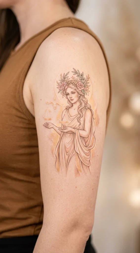 Venus Goddess Holding Balanced Light Scales