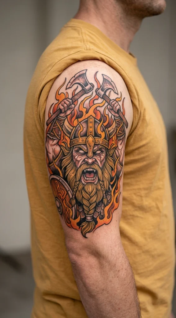 Viking Berserker with Axes and Flames