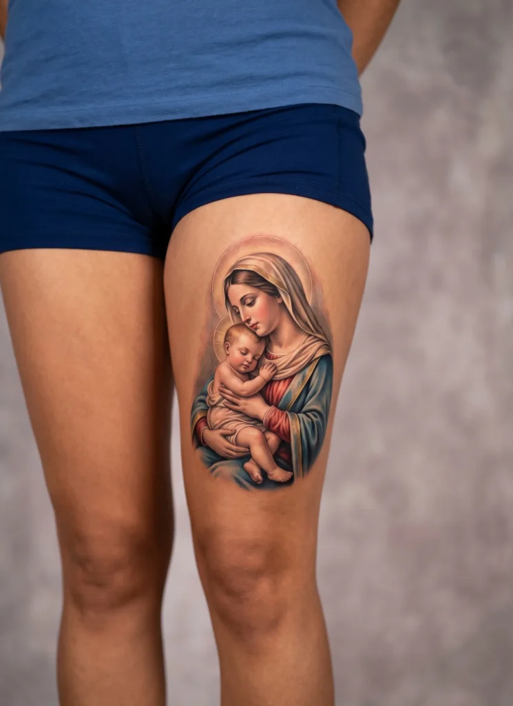 Virgin Mary Cradling Infant Jesus Realism