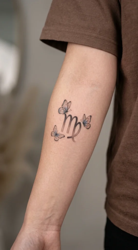 Virgo Symbol with Butterfly Accents