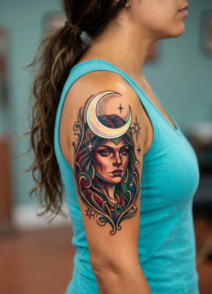 Witch Portrait with Crescent Moon Crown