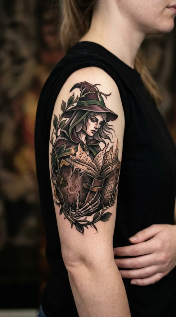 Witch Reading Ancient Spell Book