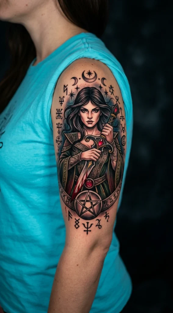Witch with Dagger and Ritual Symbols