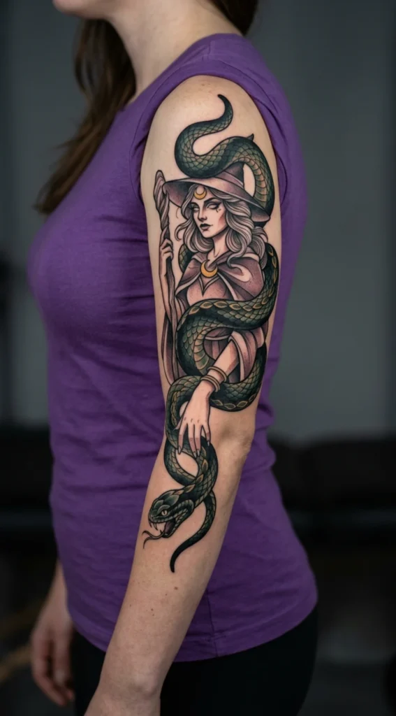 Witch with Serpent Wrapped Around Arms