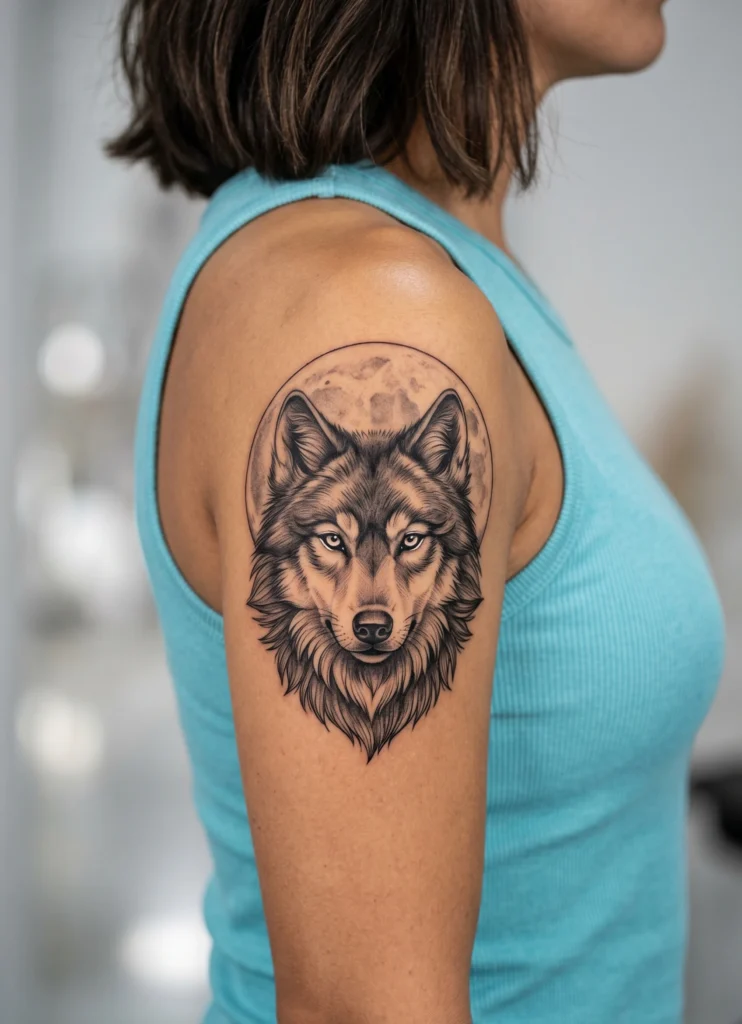 Wolf Head with Moon Halo
