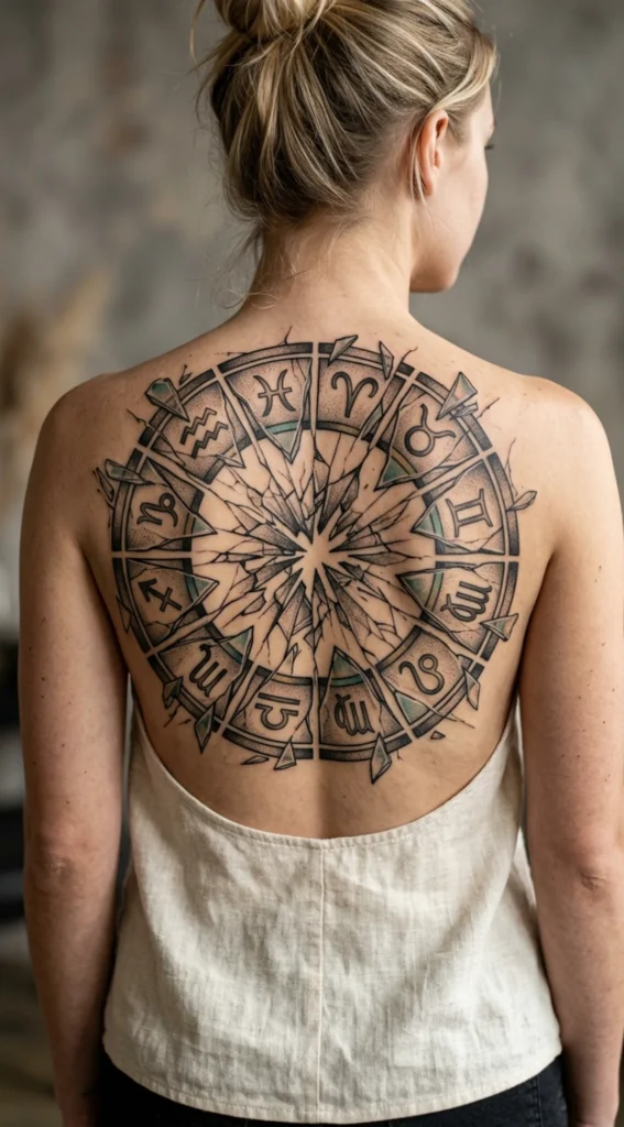 Zodiac Wheel with Broken Glass Effect