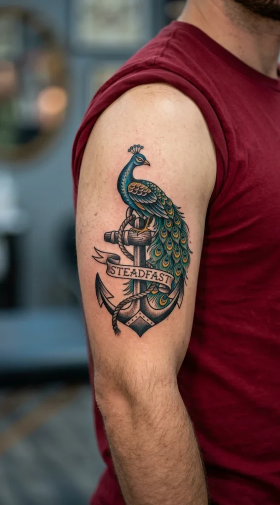 Anchor Peacock Traditional Artwork