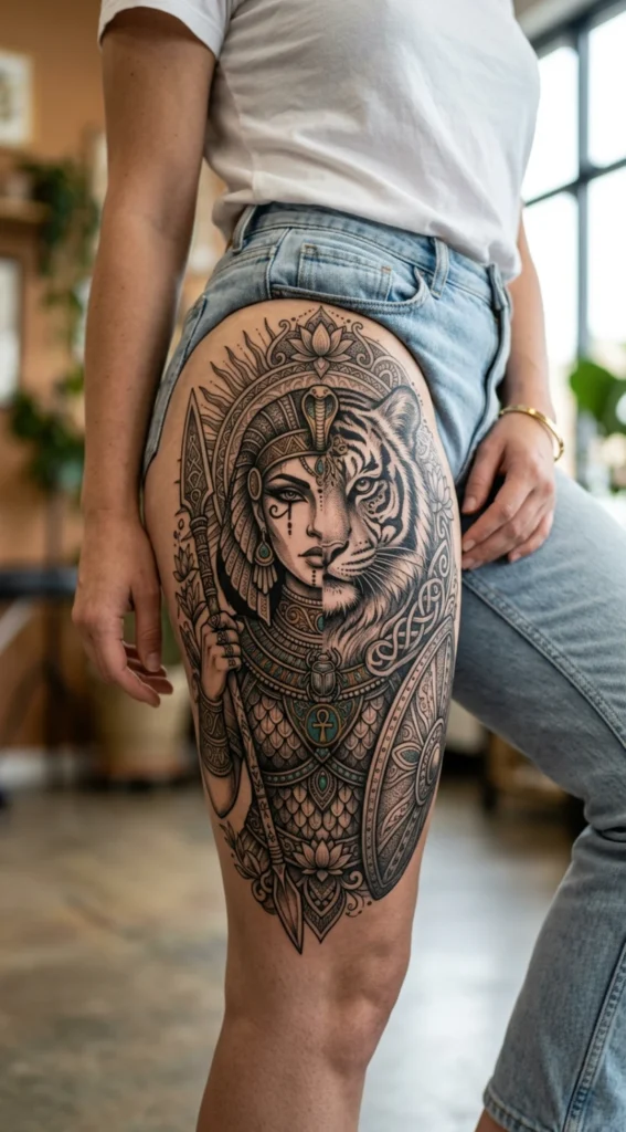 Ancient Goddess Half Tiger Hybrid Warrior Portrait