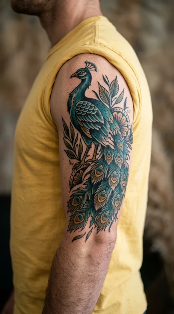  Battle Worn Peacock Traditional Design