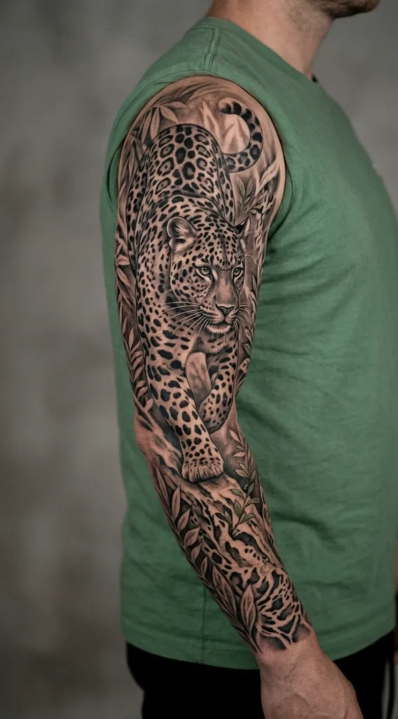 Black and Grey Leopard Sleeve Design