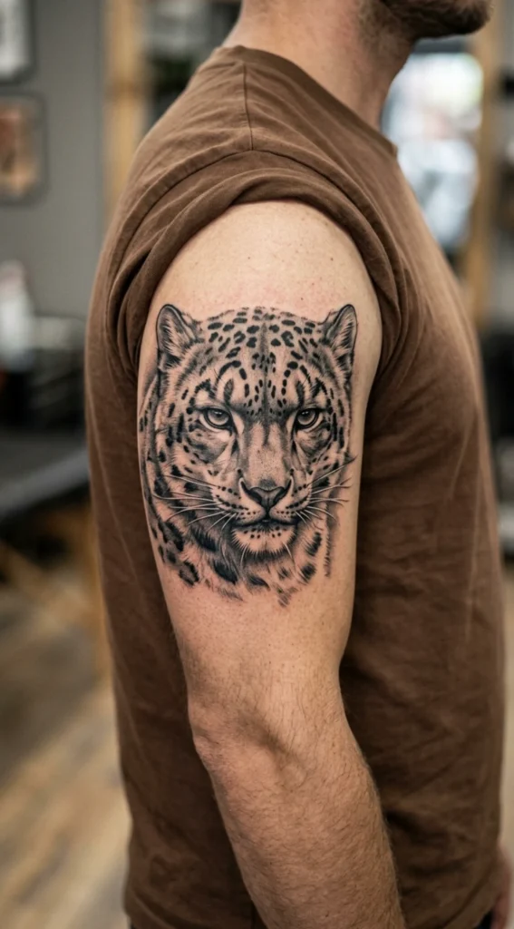 Black and Grey Snow Leopard Tattoo