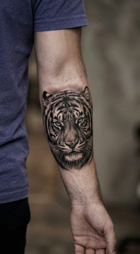 Black and Grey Tiger Forearm Realism